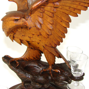 Rare Antique Black Forest Carved Eagle, Hawk, a Liqueur Stand or Tantalus with Decanter & Cordials