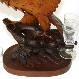 Rare Antique Black Forest Carved Eagle, Hawk, a Liqueur Stand or Tantalus with Decanter & Cordials