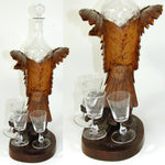 Rare Antique Black Forest Carved Eagle, Hawk, a Liqueur Stand or Tantalus with Decanter & Cordials