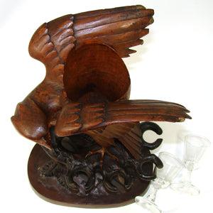 Rare Antique Black Forest Carved Eagle, Hawk, a Liqueur Stand or Tantalus with Decanter & Cordials