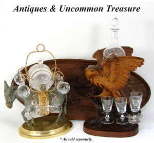 Rare Antique Black Forest Carved Eagle, Hawk, a Liqueur Stand or Tantalus with Decanter & Cordials