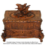 Antique Victorian Era Black Forest Carved 9" 2-Tier Jewelry Box, Casket, Birds