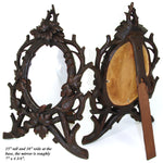 Antique Black Forest Carved 15" Vanity or Boudoir Mirror, Rare Snake, Snail & Bird Figures