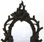 Antique Black Forest Carved 15" Vanity or Boudoir Mirror, Rare Snake, Snail & Bird Figures