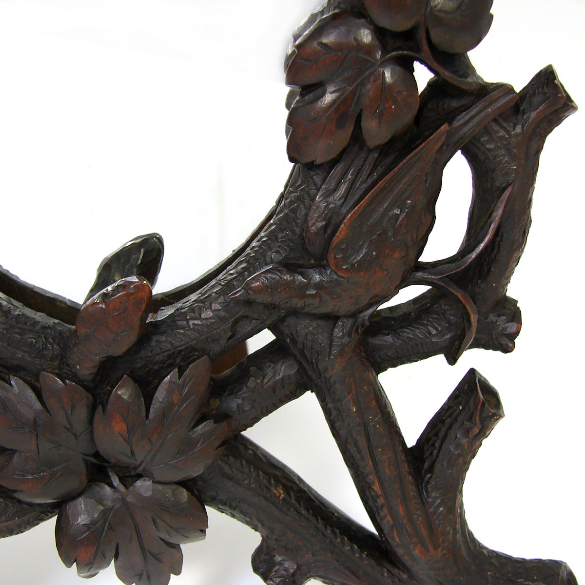 Antique Black Forest Carved 15" Vanity or Boudoir Mirror, Rare Snake, Snail & Bird Figures