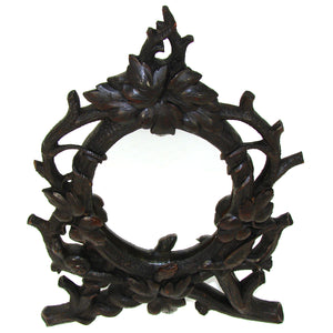 Antique Black Forest Carved 15" Vanity or Boudoir Mirror, Rare Snake, Snail & Bird Figures