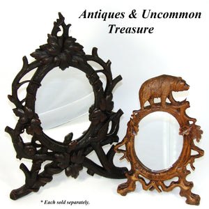 Lovely Antique Black Forest Carved 10" Vanity or Boudoir Mirror, Brienz Bear Figure, Brigue France Souvenir