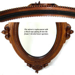 LG Antique French Black Forest Style Carved Walnut 28.75" Wall Mirror, Frame, Bird w/ Nest & Eggs