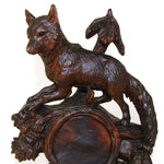 Antique Victorian Era Black Forest Carved 7" Pocket Watch Display, Holder: Rare Fox Figure