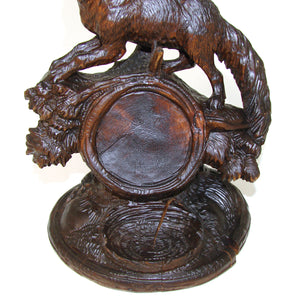 Antique Victorian Era Black Forest Carved 7" Pocket Watch Display, Holder: Rare Fox Figure