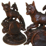 Antique Victorian Era Black Forest Carved 7" Pocket Watch Display, Holder: Rare Fox Figure