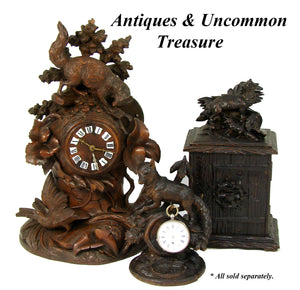 Antique Victorian Era Black Forest Carved 7" Pocket Watch Display, Holder: Rare Fox Figure