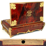 Rare LG Antique French 16" Boulle Style Box or Chest, Gilt Ormolu Accents, Maker Marked