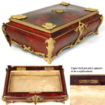 Rare LG Antique French 16" Boulle Style Box or Chest, Gilt Ormolu Accents, Maker Marked