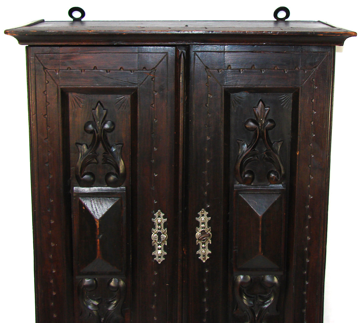 Lg Antique Victorian Era Carved Walnut 23" Wall Cabinet, Specimen or Medicine Chest