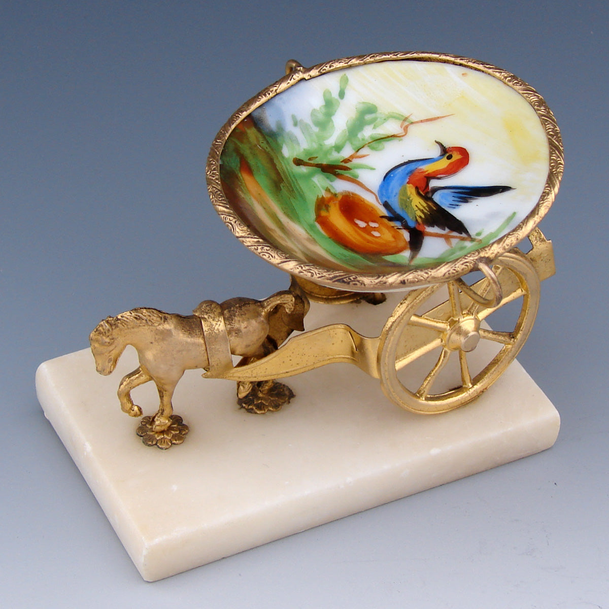 Antique French Palais Royal Vide Poche, Jewelry or Trinket Dish, Horse Drawn Cart