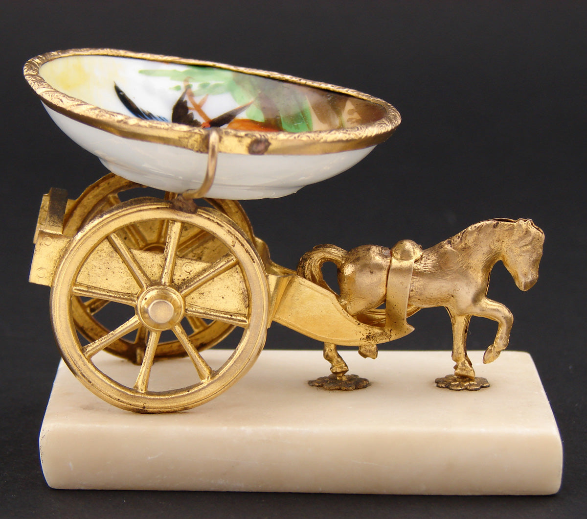 Antique French Palais Royal Vide Poche, Jewelry or Trinket Dish, Horse Drawn Cart