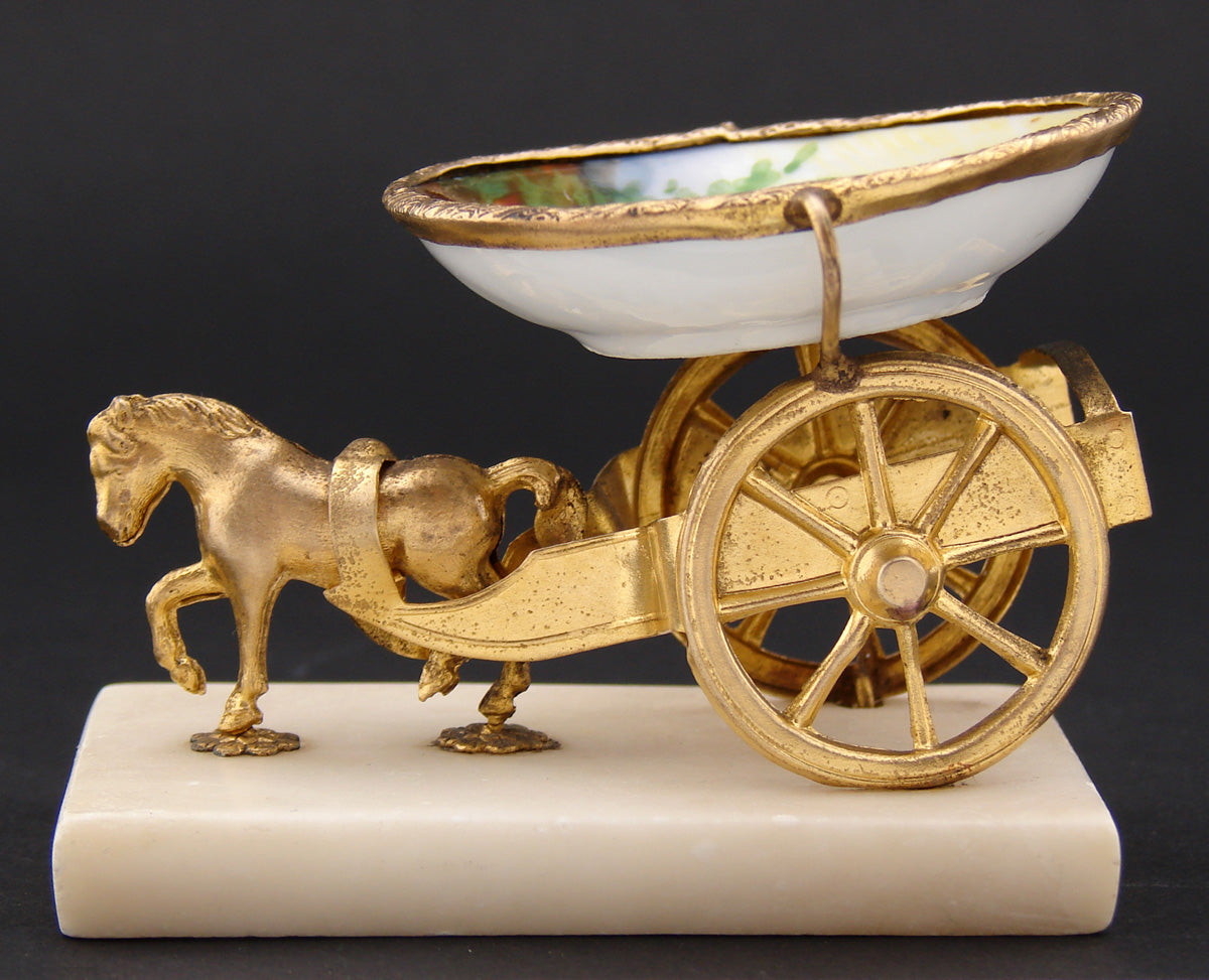 Antique French Palais Royal Vide Poche, Jewelry or Trinket Dish, Horse Drawn Cart