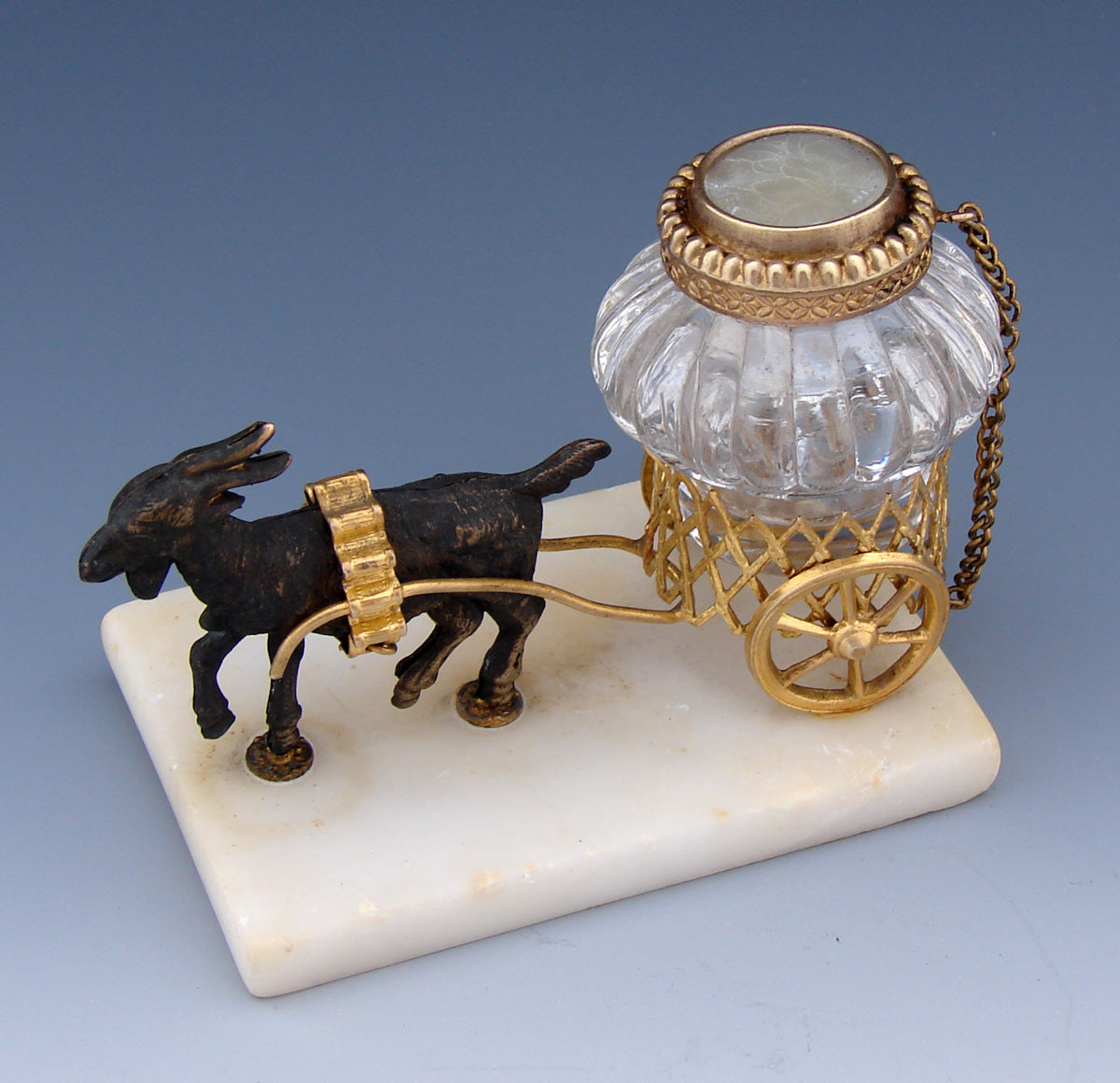 Antique French Napoleon III Palais Royal Inkwell, a Goat Cart with Ribbed Pot