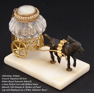 Antique French Napoleon III Palais Royal Inkwell, a Goat Cart with Ribbed Pot