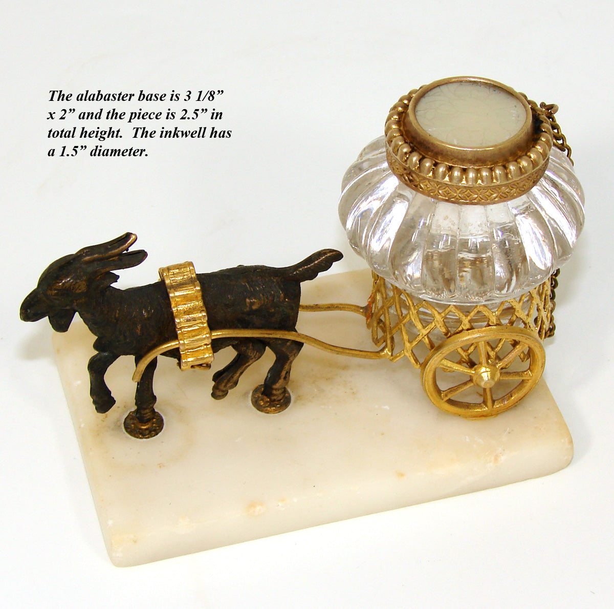 Antique French Napoleon III Palais Royal Inkwell, a Goat Cart with Ribbed Pot