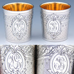 Gorgeous PAIR Antique French Sterling Silver Liqueur or Aperitif Cups, Ornate