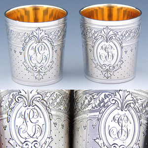 Gorgeous PAIR Antique French Sterling Silver Liqueur or Aperitif Cups, Ornate