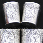 Gorgeous PAIR Antique French Sterling Silver Liqueur or Aperitif Cups, Ornate