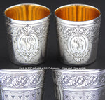 Gorgeous PAIR Antique French Sterling Silver Liqueur or Aperitif Cups, Ornate