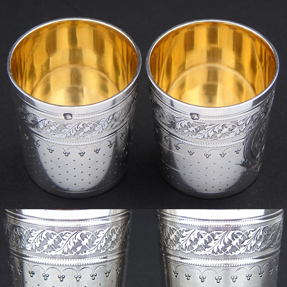 Gorgeous PAIR Antique French Sterling Silver Liqueur or Aperitif Cups, Ornate