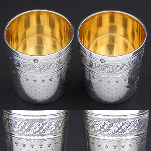 Gorgeous PAIR Antique French Sterling Silver Liqueur or Aperitif Cups, Ornate