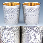 Gorgeous PAIR Antique French Sterling Silver Liqueur or Aperitif Cups, Ornate