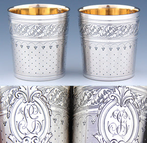 Gorgeous PAIR Antique French Sterling Silver Liqueur or Aperitif Cups, Ornate