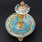 Rare Antique French Barbedienne? Kiln-fired Enamel & Gilt Bronze Ring Tree, Vide Poche Jewelry Stand, Cherub or Putti