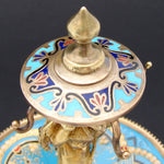 Rare Antique French Barbedienne? Kiln-fired Enamel & Gilt Bronze Ring Tree, Vide Poche Jewelry Stand, Cherub or Putti