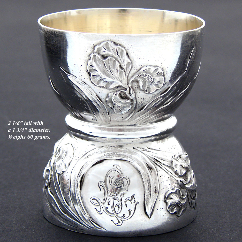 Lovely Antique French Puiforcat Sterling Silver Egg Cup, Art Nouveau Floral