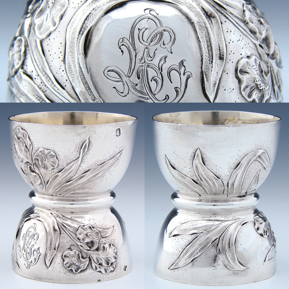 Lovely Antique French Puiforcat Sterling Silver Egg Cup, Art Nouveau Floral