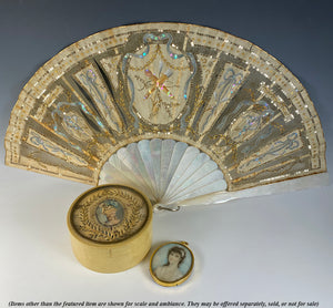 Elegant Antique French 28.5cm Sequined Fan, 2nd Empire Crossed Torches in Sequins, MOP