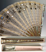 Antique c.1870 French Hand Fan, MOP, Sequins, 22cm GOOSSENS Frére & Soœur, 32, ave de l'Opera, PARIS