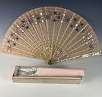 Antique c.1870 French Hand Fan, MOP, Sequins, 22cm GOOSSENS Frére & Soœur, 32, ave de l'Opera, PARIS