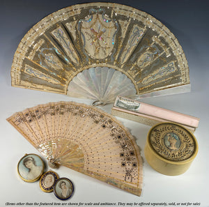 Antique c.1870 French Hand Fan, MOP, Sequins, 22cm GOOSSENS Frére & Soœur, 32, ave de l'Opera, PARIS