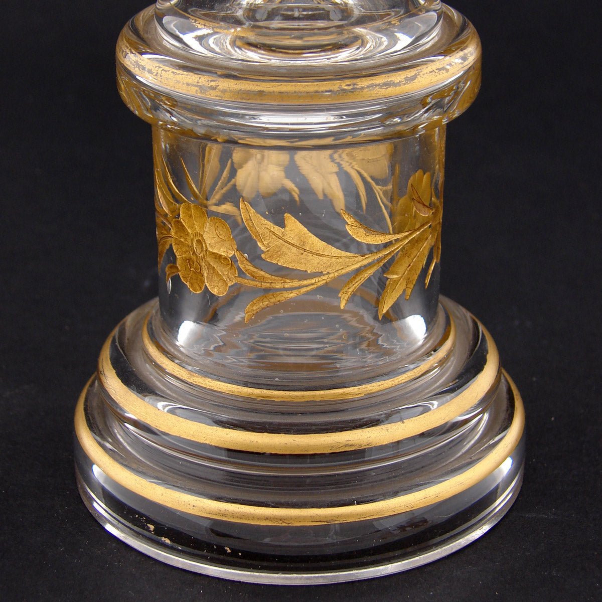 Gorgeous Antique French Baccarat(?) Gold Enameled Glass 7 5/8" Vase, Flower Frog