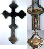 Antique Rome Italy Micro Mosaic 9.5" Cross, Crucifix, 6 Views, Grand Tour Souvenir