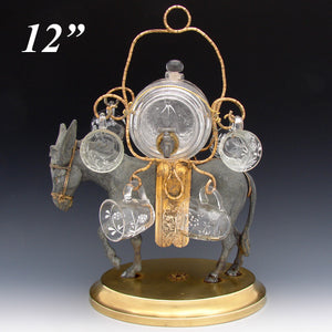 Antique French Napoleon III Liqueur Stand, Caddy or Tantalus, Barrel & Cups: Mule Figural Stand