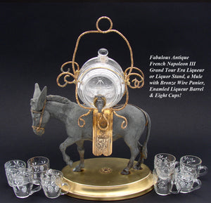 Antique French Napoleon III Liqueur Stand, Caddy or Tantalus, Barrel & Cups: Mule Figural Stand