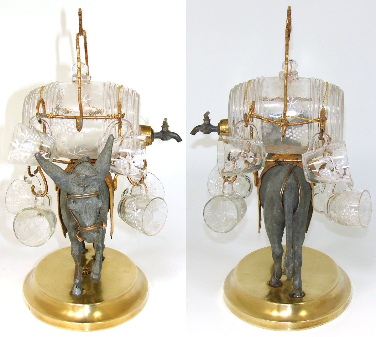 Antique French Napoleon III Liqueur Stand, Caddy or Tantalus, Barrel & Cups: Mule Figural Stand