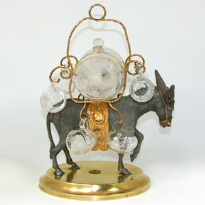 Antique French Napoleon III Liqueur Stand, Caddy or Tantalus, Barrel & Cups: Mule Figural Stand