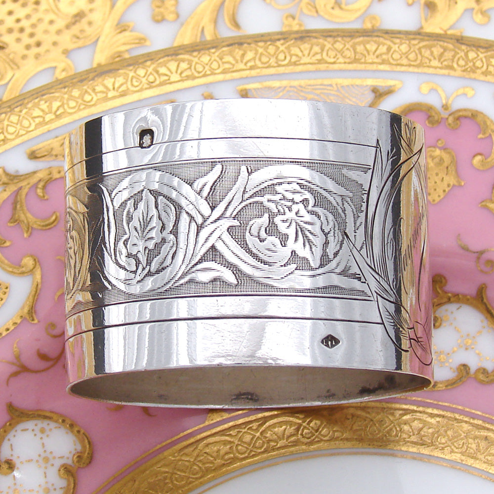 Antique French Puiforcat Sterling Silver 2" Napkin Ring, Ornate Foliate Pattern, "Raymond"