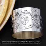 Lovely Antique French Sterling Silver Napkin Ring, Floral & Foliate Bas Relief