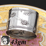 Antique French Sterling Silver Napkin Ring, Floral & Foliate Bas Relief